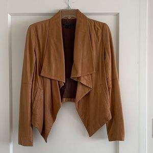 Theory 100% Lambskin Leather Drape Front Jacket